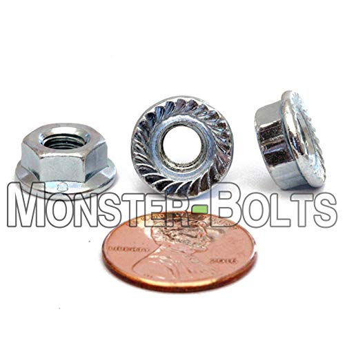 MonsterBolts - M6 Serrated Flange Nuts, DIN 6923, Zinc CR+3, 10 Pack - size: M6 - 1.0