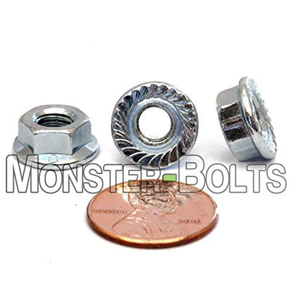 MonsterBolts - M6 Serrated Flange Nuts, DIN 6923, Zinc CR+3, 10 Pack - size: M6 - 1.0