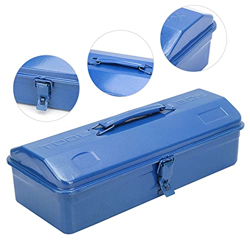 Thickened Metal Tool Box, Portable Empty Toolbox with Handle, Self Locking Buckle, Multifunction Heavy Duty Trunk Tool Storage Organizer for Home, Garage, Workshop (37 * 16 * 11 (350))