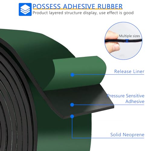 HooTown Adhesive Solid Rubber Strips, Self Neoprene Rubber Sheet Rolls Seal - size: 8”Wide x 120”Long, style: 1/8" Thick Adhesive