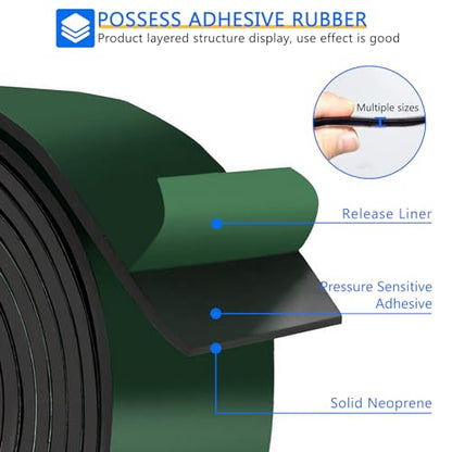 HooTown Adhesive Solid Rubber Strips, Self Neoprene Rubber Sheet Rolls Seal - size: 8”Wide x 120”Long, style: 1/8" Thick Adhesive