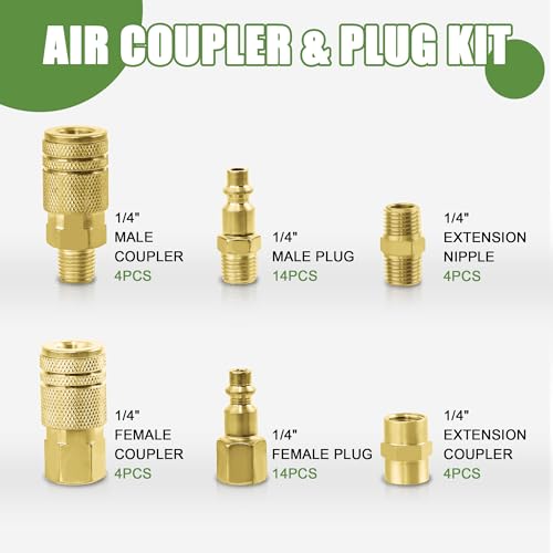 45Pcs 1/4" Air Hose Fittings Coupler & Plug Air Compressor Kit