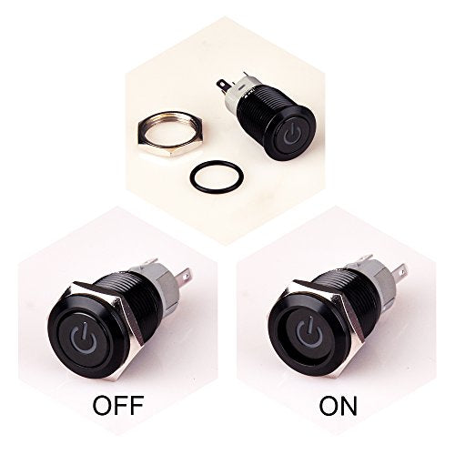 Latching Push Button Switch U16F5 1NO1NC SPDT ON/Off Black Shell with Red Power Symbol LED Suitable for 16mm 5/8" Mounting Hole (Red) - color: Red