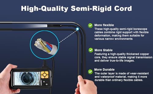 Endoscope Camera with Light, POLEDY 1080P HD Borescope, 8 Adjustable LED Light mit 4.3" IPS Screen Inspection, IP67 Waterproof 16.4ft Snake Camera, Semi-Rigid Cable Inspection - style: Single Lens 4.3"