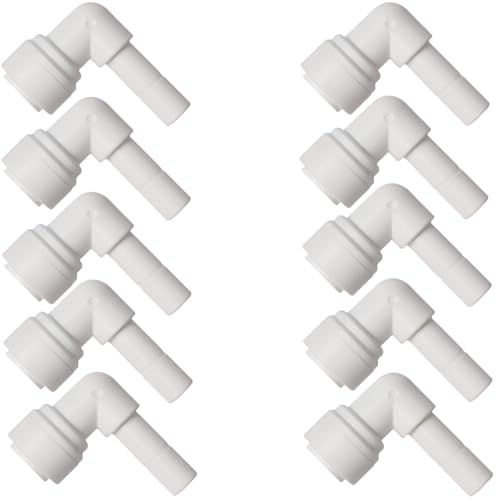 10 PCS Water Pipe Stem Elbow Connector for 3/8 inch Tubing 90 degree elbow Push to Connect Plastic Quick Fittings for Reverse Osmosis System - style: 3/8" stem elbow connect(10)