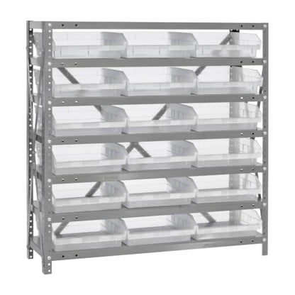 Quantum Storage Systems 1239-109CL Clear-View Sloped Shelving Unit with 4" Shelf Bins, 18 QSB109 Shelf Units, 12" D x 36" W x 39" H - size: 39" H x 36" W x 12" D, style: 12" L x 12" W x 4" H 18 Economy Clear Bins