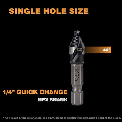 3/8" Single Size M35 Step Drill Bit Unibit for Hole Drilling - size: Single Size 3/8" (2 Flutes)