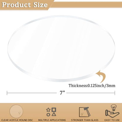 2 Pieces 1/8" Clear Circle Acrylic Sheet, 7 Inch Diameter Plexiglass Sheet, Round for Cake Discs, Plexiglass Table Top, Acrylic Backdrops and DIY Display Projects Craft - size: 7 Inch Diameter, 1/8" Thick
