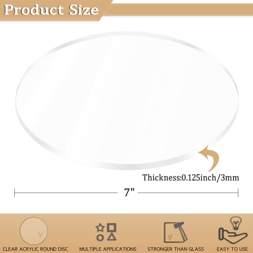 2 Pieces 1/8" Clear Circle Acrylic Sheet, 7 Inch Diameter Plexiglass Sheet, Round for Cake Discs, Plexiglass Table Top, Acrylic Backdrops and DIY Display Projects Craft - size: 7 Inch Diameter, 1/8" Thick