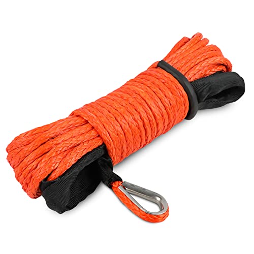 1/4’’ x 50ft Synthetic Winch Rope 10,000lbs Winch Line Cable with Black Protecting Sleeve for ATV UTV Boat Ramsey Synthetic Winch Rope(Orange) - color: Orange, size: 1/4 Inch x 50 Feet,without hook