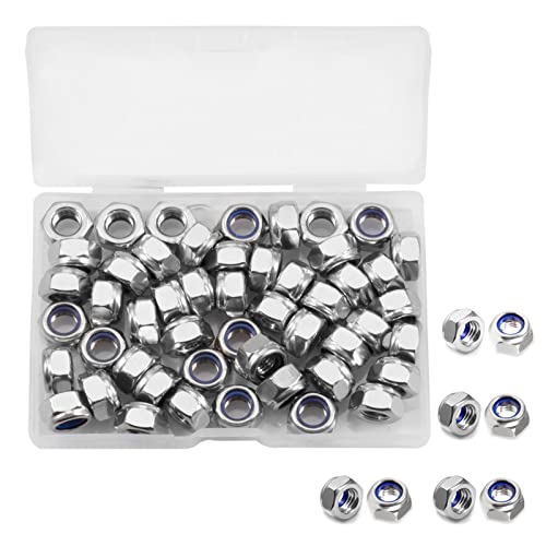 50 Pcs M8 x 1.25mm Nylon Inserted Self Locking Nuts Hex Lock Nuts Assortment 304 Stainless Steel Self Clinching Nuts Finish Hex Lock Nut Plain Finish Inserted Hex with Storage Box - size: M8