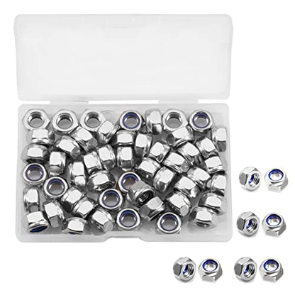 50 Pcs M8 x 1.25mm Nylon Inserted Self Locking Nuts Hex Lock Nuts Assortment 304 Stainless Steel Self Clinching Nuts Finish Hex Lock Nut Plain Finish Inserted Hex with Storage Box - size: M8