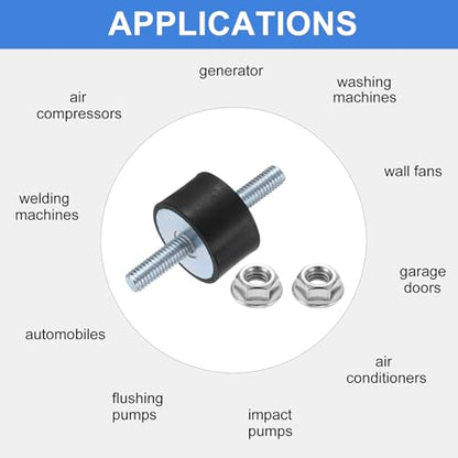 uxcell 2Pcs M6 x 18mm Rubber Mounts, 15 x 25mm Cylindrical Anti Vibration Isolator Studs Shock Absorber Double Studs with Nuts for Car Bobbin Generator Air Compressors - size: M6 x 18mm, 15 x 25mm