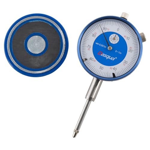 Dasqua 0-1 Inch Dial Indicator with Magnetic Back – 0.001" Graduation, 3/8" Stem, Group 2 DIN878 Precision Gauge, 20KG Magnetic Force, Removable Base, Fitted Storage Case – Model 5122-4211
