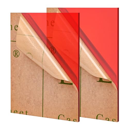 Lesnlok Red Acrylic Sheets 1/8 inch Thick 3mm 2 Pack 8 x 12 Transparent Plexiglass Sheets,for Sign,Craft,Painting,Laser Cutting,DIY Display Projects… (8"x 12", Red, 2) - color: Red, size: 8"x 12"