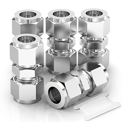TAISHER 5PCS 304 Stainless Steel Compression Tube Pipe Fitting Connector, 3/8" Tube OD x 3/8" Tube OD Straight Adapter - size: 3/8" OD