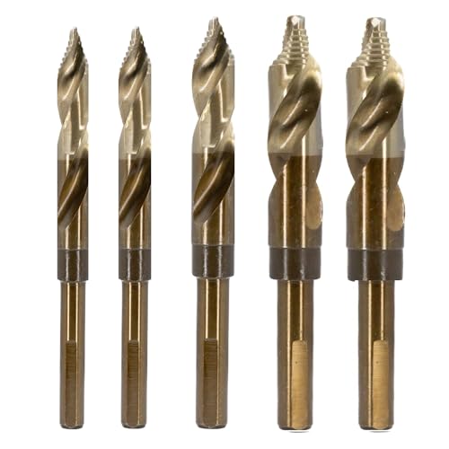 Drill America 5 Piece Cobalt Stepped Drill Bit Set with 1/2" Reduced 3-Flat Shank, Gold Oxide Finish for Drilling Acrylic, Steel, Hard Metals, GSC Series - size: 5 Piece Reduce Shank Set