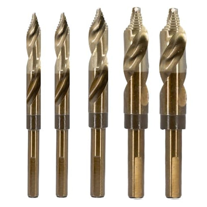 Drill America 5 Piece Cobalt Stepped Drill Bit Set with 1/2" Reduced 3-Flat Shank, Gold Oxide Finish for Drilling Acrylic, Steel, Hard Metals, GSC Series - size: 5 Piece Reduce Shank Set