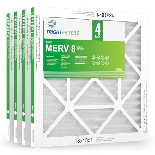 TRIGHTFILTERS 18x18x1 Air Filter 4 Pack, MERV 8 Filter Replacement - size: 18x18x1-4pack