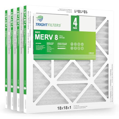 TRIGHTFILTERS 18x18x1 Air Filter 4 Pack, MERV 8 Filter Replacement - size: 18x18x1-4pack