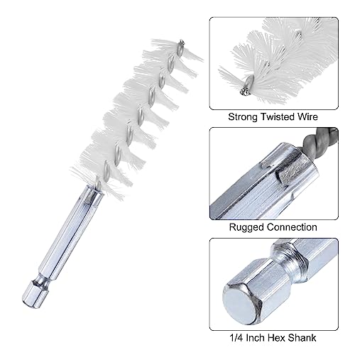 HARFINGTON 5Pcs Nylon Bore Brush 19mm Dia 4" Long Cleaning Twisted Wire Brush with Handle 1/4" Hex Shank for Tubes, Ports, Bearings - size: 19mm