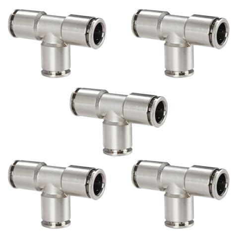 5PCS 3 Way Tee Shaped 1/4" Tube OD Union Tee Push to Connect Fitting - size: 1/4” OD