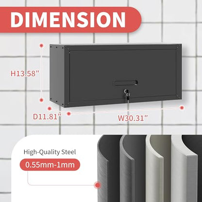Metal Wall Mounted Cabinet with Up-flip Door,Black Steel Cabinets - color: Black, style: Up-flip door wall cabinet