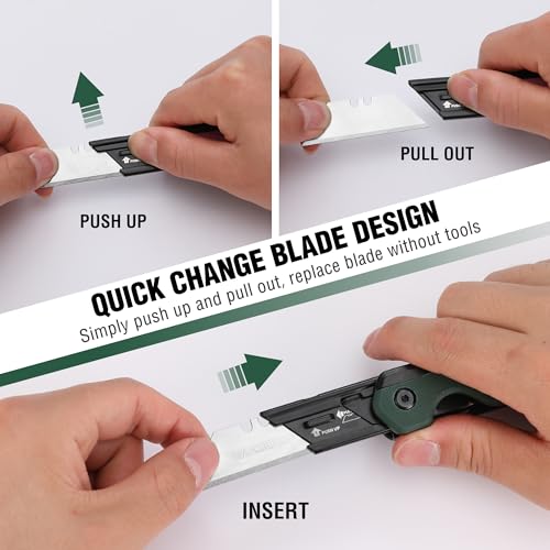WORKPRO 2-in-1 Folding Knife/Utility Knife, Quick-Change Box Cutter with Belt Clip, Liner Lock, and G10 Handle, Extra 10 SK5 Blades Included, Green - color: Green G10