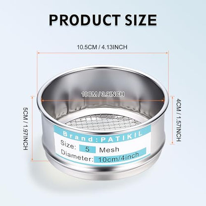 PATIKIL Lab Sieve 5 Mesh(4mm) 3.9"(10cm) Diameter Sifting Screen - size: 5 Mesh(4mm)/3.9"