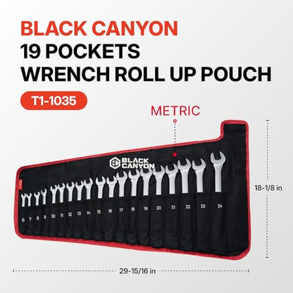 BLACK CANYON Wrench Roll Up Pouch, Waterproof, Wear-Resistant, Wrench Roll with Handle, Wrench Organizer for Manufacturing, Construction - size: 19 Pockets Metric