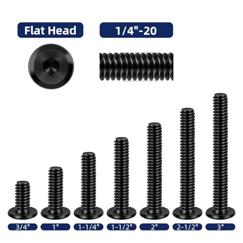1/4-20 x 1-1/2" Flat Head Socket Head Screw Furniture Bolts Countersunk Connector Screws, Stainless Steel 18-8 (304), Black Oxide, Fully Threaded, 25 PCS - size: 1/4-20 x 1-1/2"