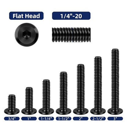 1/4-20 x 1 Flat Head Socket Head Screw Furniture Bolts Countersunk Connector Screws, Stainless Steel 18-8 (304), Black Oxide, Fully Threaded, 25 PCS - size: 1/4-20 x 1"