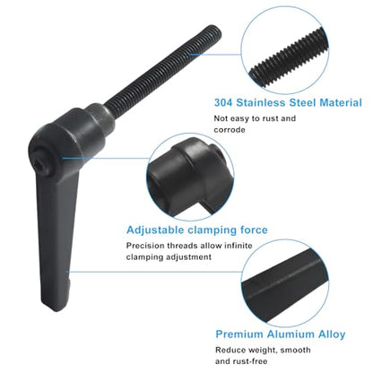 5pcs M6 x 50mm Clamping Lever Handles, 305 Stainless Steel Adjustable Locking Quick Release with Push Button Ratchet Mechanism, Black - size: M6 x 50mm