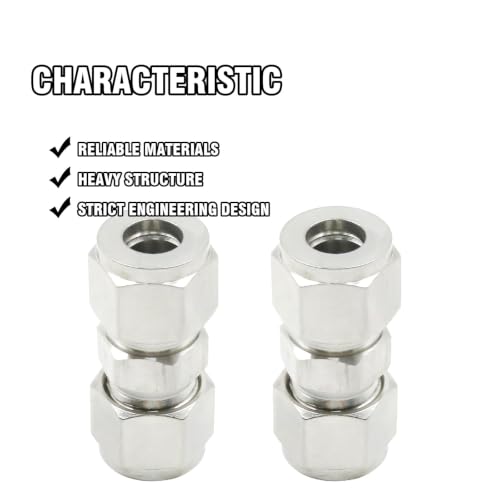 EATAKWARD 2 Pcs Stainless Steel Compression Tube Fittings, 3/8 Inch OD x 3/8 Inch OD Straight Union Connector with Double Ferrules for Connecting Tubes - size: 3/8 Inch OD x 3/8 Inch OD