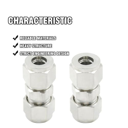 EATAKWARD 2 Pcs Stainless Steel Compression Tube Fittings, 3/8 Inch OD x 3/8 Inch OD Straight Union Connector with Double Ferrules for Connecting Tubes - size: 3/8 Inch OD x 3/8 Inch OD