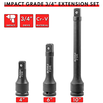 BILITOOLS 3Pcs 3/4" Drive Impact Extension Bar Set, 4" 6" 10", Cr-Mo Steel - style: Impact Extension Set