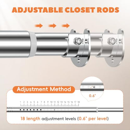 Metal Closet Rod 1.3" Heavy Duty Adjustable Hanging Rod 17-75 Inch - color: Silver, size: 17-75 IN