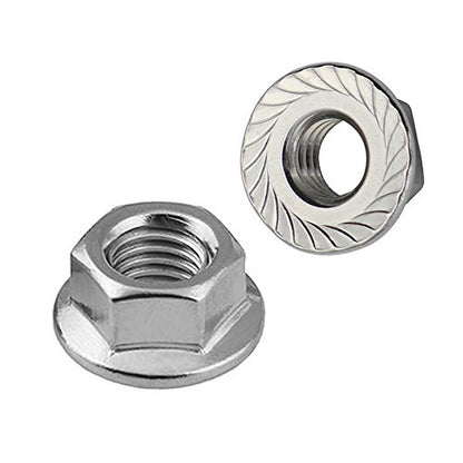 M8 Serrated Flange Nuts Flanged Locknuts, Stainless Steel 18-8 (304), Bright Finish, 50 PCS - color: Silver, size: M8