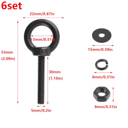 Antrader Lifting Shoulder Eye Bolts,M5 Eye Bolt,M5 x 30mm,Black,6 Sets - size: M5 x 30mm