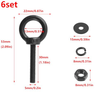 Antrader Lifting Shoulder Eye Bolts,M5 Eye Bolt,M5 x 30mm,Black,6 Sets - size: M5 x 30mm