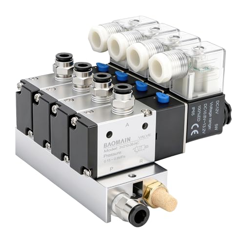 BAOMAIN 12V DC 3/2 Pneumatic Solenoid Valve 4 Station 3V210-08 Manifold Kit - size: 4-Station Valve Kit