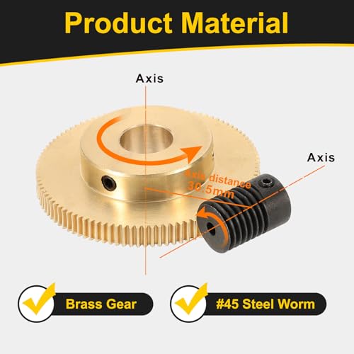 uxcell Worm Gear Set 100T 0.5 Module 100:1 Reduction Rate, Right Rotation Drive Gear Box Wheel Reduce Transmission Part (Brass Gear-12mm Bore, #45 Steel Rod 3mm Bore) - size: Gear-12mm, Rod-3mm Bore, style: 0.5M-100T