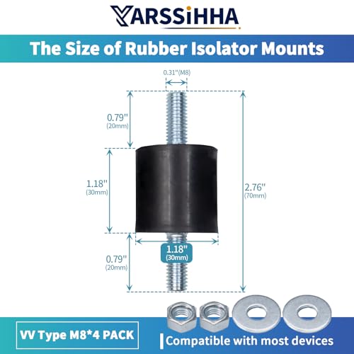 Yarssihha 4 Pack M8 Anti-Vibration Rubber Isolator Mounts, 30x30mm Rubber Studs Shock Absorber, Cylindrical Vibration Isolators for Diesel Engines, Air Compressors, Vibration Motor - size: D30*H30mm