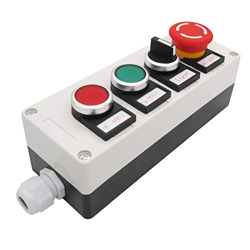 TWTADE/Red Green Momentary Switch, Red Mushroom Emergency Stop Latching Push Button Switch,3 Positions 2NO Latching Select Selector Switch Station Box hz-11ZS-20X-GR - color: White 4 style switch with Box(Select), size: 1NO 1NC