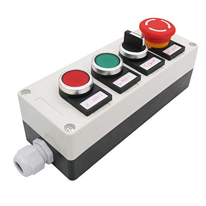 TWTADE/Red Green Momentary Switch, Red Mushroom Emergency Stop Latching Push Button Switch,3 Positions 2NO Latching Select Selector Switch Station Box hz-11ZS-20X-GR - color: White 4 style switch with Box(Select), size: 1NO 1NC