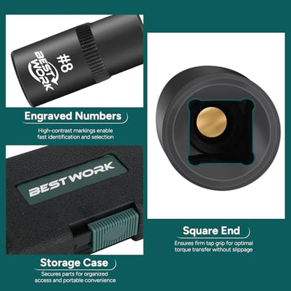 12pcs Magnetic Tap Socket Set, 1/4", 3/8" Square Drive Tap Handle