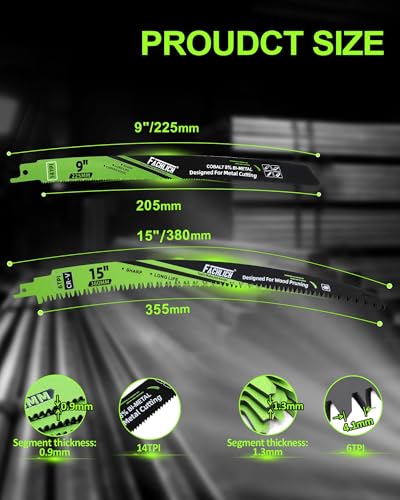 Reciprocating Saw Blades for Metal Wood 9Inch/15Inch Sabre Saw Blades 5 Pack - size: 3+2 Pack