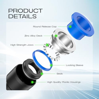 cnaodun 53 Pcs Air Line Quick Connect Fittings Kit 1/8" 1/4" 3/8" 1/2" Push to Connect Fittings Quick Connect Air Hose Fittings Quick Release Pneumatic Kit - size: Quick Connect Fittings Kit (53 Pcs)