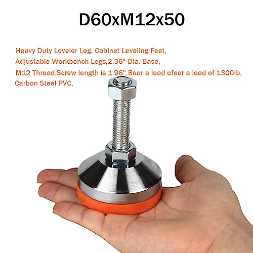 Heavy Duty Leveling feet,Leg Leveler 2.36" Dia Base,Adjustable Leveling feet M12 Thread, 1300 Lb Capacity,Capacity for Workbench, Machine, Cabinet, (D60xM12x50,4 Pack) - size: D60xM12x50,4 Pack