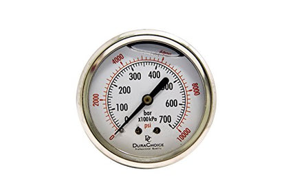 2-1/2" Oil Filled Pressure Gauge, Stainless Case, 1/4" NPT, 0-10,000 PSI - size: [0-10,000 PSI]
